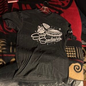 Gray Graphic T-Shirt with Soup Sandwich Design